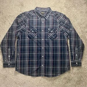 Helix Button Up Shirt Mens Size XXL Black Plaid Pearl Snap Athletic Fit Western